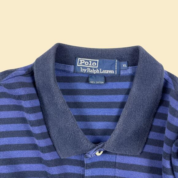90s XL Polo by Ralph Lauren shirt, vintage blue striped polo short sleeve top - Picture 5 of 9